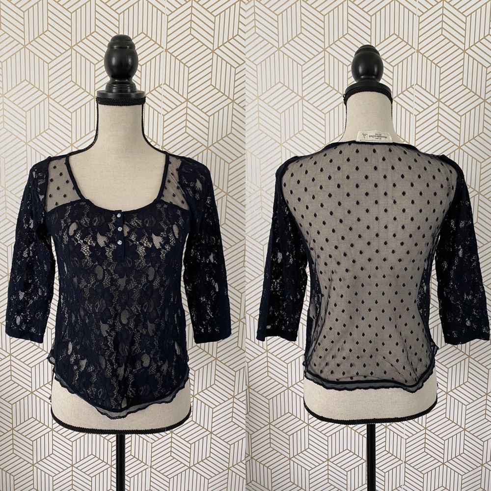 ABERCROMBIE & FITCH Sheer Laced 3/4 Sleeve Top